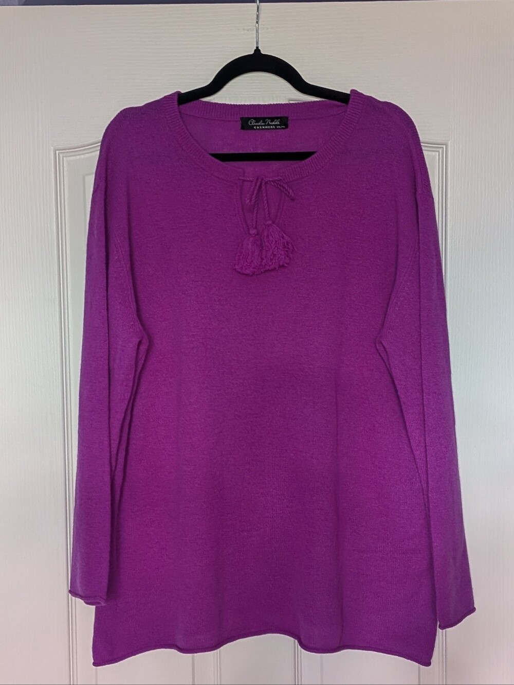 Cashmere Purple Tassel Tie Knit Tunic Style Sweater XXL
